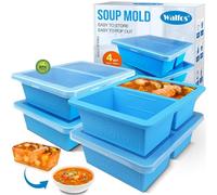 Walfos 1-Tazza Extra Grande Vassoio per Congelamento in Silicone con Coperchio, 4 Confezioni Stampo per Cubetti di Ghiaccio per Alimenti, Contenitori per Conservare e Congelare Minestra, Brodo, Salse