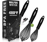 Walfos Frusta in Silicone, Frusta a Mano, Perfetto per Frullare, Sbattere, Montare e Mescolare, 3 Pezzi-21cm, 23cm, 28cm