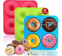 Walfos Grandi stampi in silicone per ciambella, ciambella, in silicone, antiaderente, per torte, biscotti, bagel, muffin, adatto per lavastoviglie, forno, microonde (3 pezzi da 4 tazze)