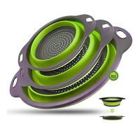Walfos Scolapasta in Silicone Pieghevole, Set 3 pezzi grande 25/29/34 CM Cucina Pieghevole sopra Il Lavandino del Silicone Colander/Setacci, Scolapasta SiliconeLavabili in Lavastoviglie, Verde