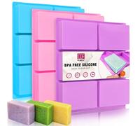 Walfos - Set di 3 stampi per sapone in silicone, 6 cavità rettangolari per sapone fatto in casa, stampi per torte, cioccolatini e cubetti di ghiaccio (blu e viola e rosa)