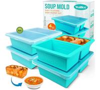 Walfos Stampi per congelatore in silicone per 1 tazza con coperchio, 4 confezioni di vassoi per cubetti di ghiaccio per alimenti, contenitori in silicone per conservare e congelare zuppe, brodo, salsa