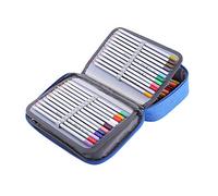 Walfront Astuccio di Grande capacità, Organizer per Penne in Tessuto con 72 Scomparti, Chiusura con Cerniera e Tracolla, 24 X 18 X 6,5 Cm per Studenti, Artisti, Materiale da Disegno Scolastico (BLUE)