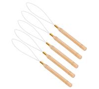 WALFRONT Set di 5 Strumenti per Extension per Capelli, Ago Flessibile, Manico in Legno di Faggio Facile da Impugnare, Ideale per Extension di Capelli, Tufting e Uso da Barbiere