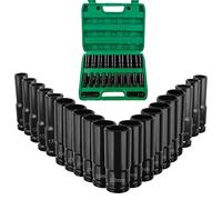 Walfront Set di Chiavi a Cricchetto per Presa 20 Pezzi Set di Chiavi a Bussola Elettriche Nere Elettroforetiche 8mm-32mm per Adattatore per Trapano Elettrico