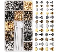 Walfront Set di Rivetti a Doppio Cappuccio in Metallo 480 Pezzi, 3 Dimensioni, Set di Rivetti in Pelle, Strumento di Punzonatura, 4 Colori, per Artigianato in Pelle Fai Te,