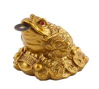 Walfront Statuetta a Forma di Rana con Moneta Portafortuna In Bocca Portatrice di Fortuna E Ricchezze Decorazione Feng Shui Metallo Poliresina Brass 65×60×50mm