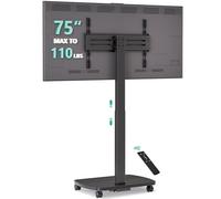 WALI Supporto motorizzato per TV con ruote, regolabile in altezza, con telecomando, per TV da 33-75 pollici fino a 49,9 kg, carrello per TV mobile con base in legno per camera da letto (TVDVD-7ER