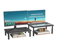 WALI Supporto per monitor del computer, 3 alzate regolabili in altezza, supporto per computer da scrivania in metallo, per ufficio, casa, scuola, 37 x 24 cm, confezione da 2, nero (STT003-2)