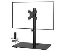 WALI - Supporto per monitor singolo a LED con schermo piatto e curvo, completamente regolabile, con base in vetro, adatto a 1 schermo fino a 27", 10 kg, con base per occhielli (GMF001), colore: nero