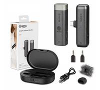 Walimex pro BOYA - Microfono wireless WM3U con adattatore USB-C e scatola di ricarica, microfono wireless da 2,4 GHz, microfono a sfera omnidirezionale, per fotocamera, PC, smartphone e tablet