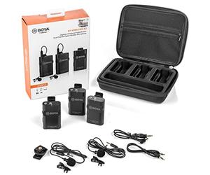 walimex pro Boya WM4 Pro K-2 Kit Lavalier Wireless con 2 Trasmettitori e Ricevitore, Portata 60 m, cavo 120 cm, per video e audio