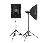 Walimex pro Emerger 200 Set Double - potente flash da studio con ricevitore da 2,4 GHz, 200 W, breve tempo di ricarica, luce di modellazione a LED, 16 canali e 4 gruppi, compatto e mobile