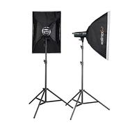 Walimex pro Emerger 400 Set Double - potente flash da studio con ricevitore da 2,4 GHz, 400 W, breve tempo di ricarica, luce di modellazione a LED, 16 canali e 4 gruppi, compatto e mobile