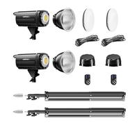 Walimex pro LED Niova Plus DL 100 W + Treppiede, set con 2x luce LED dimmerabile più 2x stativo flash con ammortizzatore a molla fino a 256 cm di altezza