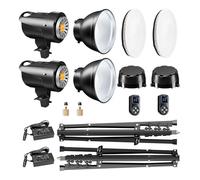 Walimex pro Luci LED Niova 60 Plus + Stativi Set da 2, luci da studio a LED con riflettore Bowens e diffusore morbido più treppiedi per lampade con altezza di lavoro fino a 215 cm