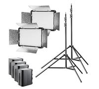 Walimex pro Pannello LED 500 Versalight 2x Luce bicolore con 2x stativo e 4x batteria, potente luce video da 32 W, lampada da studio con telecomando