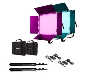 Walimex pro Rainbow - Set di 2 lampade LED RGB da 50 W, con treppiede, 2 luci da studio e 2 treppiedi, 360 colori, 50 W, 3200-9999 K, CRI 95, a V, dimmerabile, app o DMX