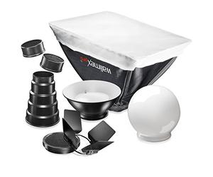 Walimex pro Set accessori per flash 7 pezzi - con adattatore, diffusore sferico, softbox, beauty dish, snoot, griglia - compatibile con Canon 580EX / 580EX II