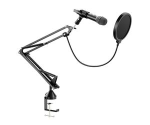 walimex pro Set Microfono Boya HM2 + braccio microfonico, microfono a mano con connessione USB-C e cavo da 120 cm, braccio microfonico da tavolo a 360° con filtro anti-pop e protezione antivento