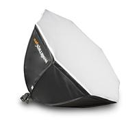 Walimex Pro Set per studio fotografico di alta qualità, con 2 treppiedi con 2 LED da 45 W, Octagon Ø 65 cm, Bi Color e sistema di sfondo telescopico completo, 120-307 cm, con sfondo in tessuto, nero