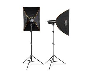 Walimex pro Stager 600 HSS set di 2 flash fotografici da studio, luce LED da 600 W per foto e video, con 2 softbox 2 stativi luci e accessori