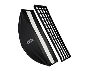 Walimex pro Studio Striplight Softbox 40 x 120 cm, girevole a 360°, montaggio semplice grazie alla funzione ombrellone, con griglia, maschera, adattatore Bowens e borsa per il trasporto, ideale per la