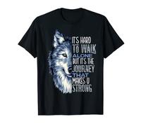 Walk Alone Motivational Wolf Man Dad Mens Salute mentale Maglietta