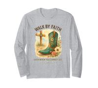 Walk By Faith 2 Corinthians 5:7 Western Boot Watercolor Maglia a Manica