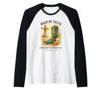 Walk By Faith 2 Corinthians 5:7 Western Boot Watercolor Maglia con Maniche Raglan