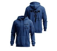 Walk By Faith - Felpa con cappuccio da uomo Walk By Faith, con stampa a croce e Gesù Cristo, Blu, XXL