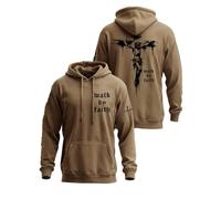 Walk By Faith - Felpa con cappuccio da uomo Walk By Faith, con stampa a croce e Gesù Cristo, cachi, 3XL