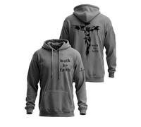 Walk By Faith - Felpa con cappuccio da uomo Walk By Faith, con stampa a croce e Gesù Cristo, grigio, 3XL