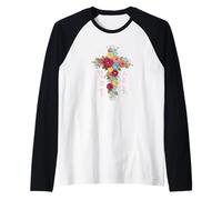 Walk By Faith Not By Sight, Croce Floreale all'Uncinetto Maglia con Maniche Raglan
