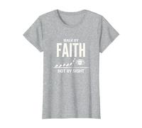 Walk By Faith Not By Sight Inspirational Christian Citazione Maglietta, Donna, Grigio Melange, L
