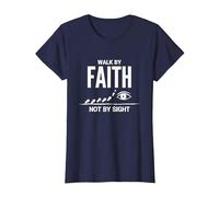 Walk By Faith Not By Sight Inspirational Christian Citazione Maglietta, Donna, Navy, 3XL
