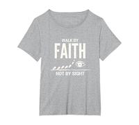 Walk By Faith Not By Sight Inspirational Christian Citazione Maglietta, Donna Plus-Size, Grigio Melange, 1X