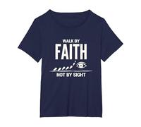 Walk By Faith Not By Sight Inspirational Christian Citazione Maglietta, Donna Plus-Size, Navy, 1X