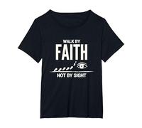 Walk By Faith Not By Sight Inspirational Christian Citazione Maglietta, Donna Plus-Size, Nero, 1X