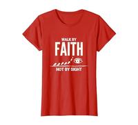 Walk By Faith Not By Sight Inspirational Christian Citazione Maglietta, Donna, Rosso, L