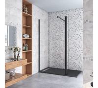 Walk in Doccia 120x200cm Due Pareti (80+40) cm Vetro 8 mm Temperato Trasparente Anticalcare Barra Stabilizzatrice 70-120 cm Nero Opaco