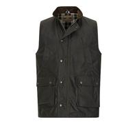 Walker and Hawkes Wax Winchester Gilet da uomo, in cotone cerato, impermeabile, con colletto in velluto a coste e fodera in tartan, Oliva, Small