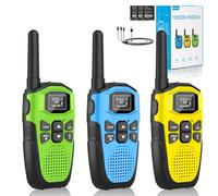 Walkie-Talkie Bambini Ricaricabili,NXGKET Radioline Woki Toki 3 Pezzi,16 Canali Caricabatterie USB di tipo C,Con Torcia per Giochi all'aperto Campeggio Escursionismo,Regali per 3-12 Ragazze o Ragazzi