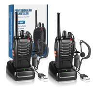 Walkie Talkie PMR446 Radio Ricetrasmettitore, 16 Canali Walkie-talkie Professionali Ricaricabili a Lungo Raggio con Auricolare e Luci LED Adatte per Sport All'Aperto, Cantiere (2 Pezzi, Nero)