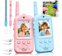 Walkie Talkie Video Bambini Ricaricabili con Doppia Fotocamera e Modulatore di Voce, Wolki Toki per Bambini con Video Regalo Bambina 3 4 5 6 7 8 Anni, Gioco Interattivo Regalo Bambini 3-10 Anni