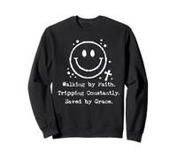 Walking by Faith Christian Retro Happy Face Grace Citazione Felpa