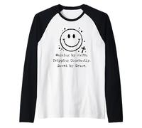 Walking by Faith Christian Retro Happy Face Grace Citazione Maglia con Maniche Raglan