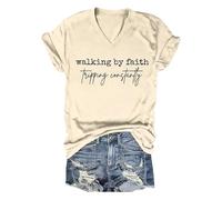 Walking by Faith inciampare costantemente Maglietta per Donne Ragazze (Beige s)