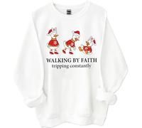 Walking By Faith Tripping Constantly Felpa Natale Camicie Camicie per Donna Uomo Camicia Cristiana, bianco, 3XL