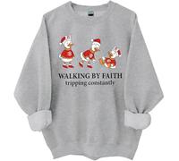 Walking By Faith Tripping Constantly Felpa Natale Camicie Camicie per Donna Uomo Camicia Cristiana, Grigio, 3XL